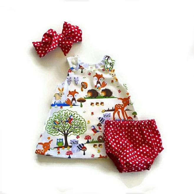 3-piece Animal Tank Top, Polka Dotted Bloomers and Headband Set for Baby Girl